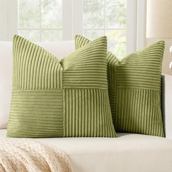 Moss Green Ribbed Corduroy Throw Pillow Covers -Set of 2 - Picture 1 of 1
